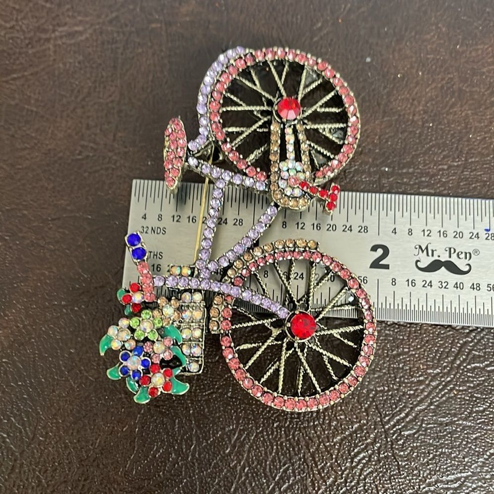 RHINESTONE BICYCLE BROOCH - Picture 4 of 4